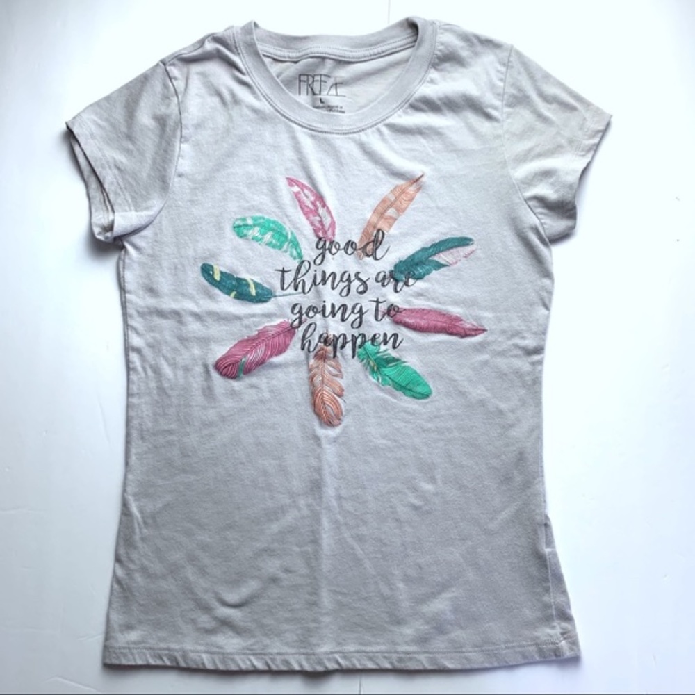 Freeze girls' gray feather graphic t-shirt, large